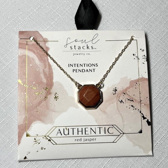 Red Jasper SOUL STACKS Intentions Pendant. Gold tone chain. “Authentic” on back - Picture 1 of 4